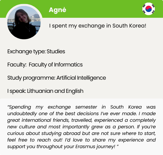 Exchange counsellor profile card. Agnė