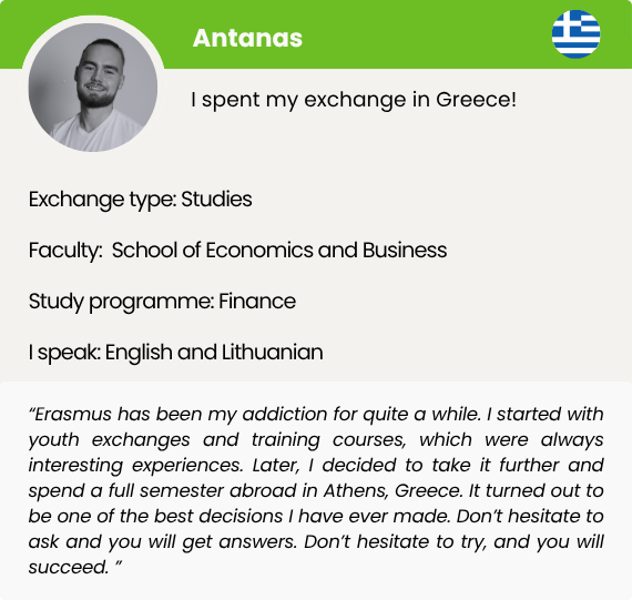 Exchange counsellor profile card. Antanas