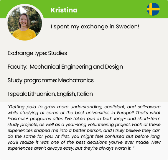 Exchange counsellor profile card. Kristina