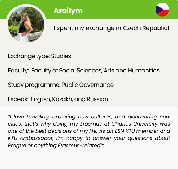 Exchange counsellor profile card. Arailym