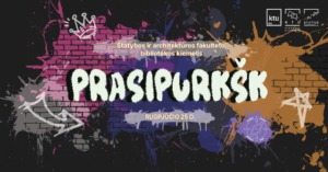 The title is in the middle of the photo, with graffiti and yellow text surrounding the title.