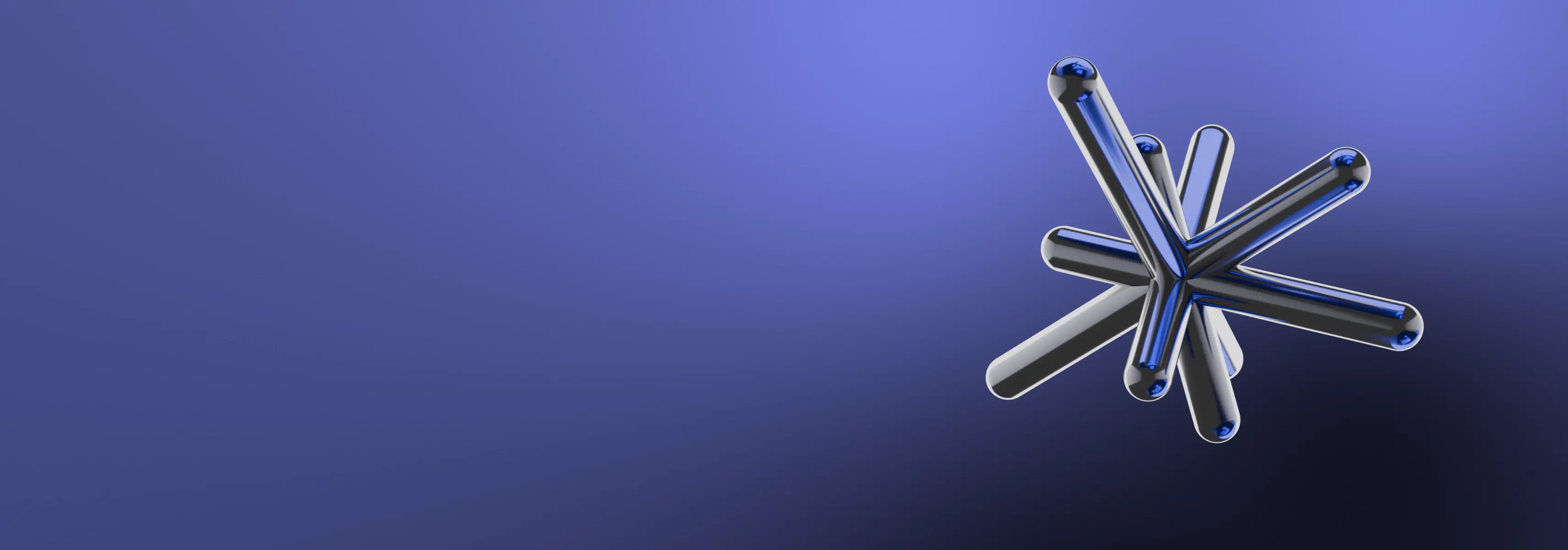 Wide KTU strategy banner on a blue-to-black gradient background. On the right is a three-dimensional star-like composition made of intersecting glossy metallic rods, representing the strategic direction &ldquo;Impact on Ecosystems&rdquo;. Selecting the banner opens the page presenting this KTU strategic direction in more detail.